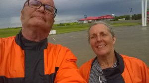 Dodging Thundersons in our fashionalble rain suits in Kadoka SD
