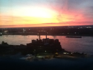 Sunrise from our room at the Four Seasons, St. Louis (c) 2014 Ruth Carey