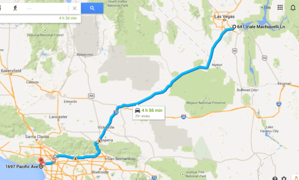 Henderson NV to Venice Beach CA.  A HOT ride through the Mojave desert.