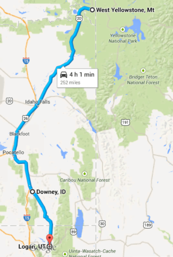 West Yellowstone MT to Logan UT.  Finally, an easy day on the motorcycle!